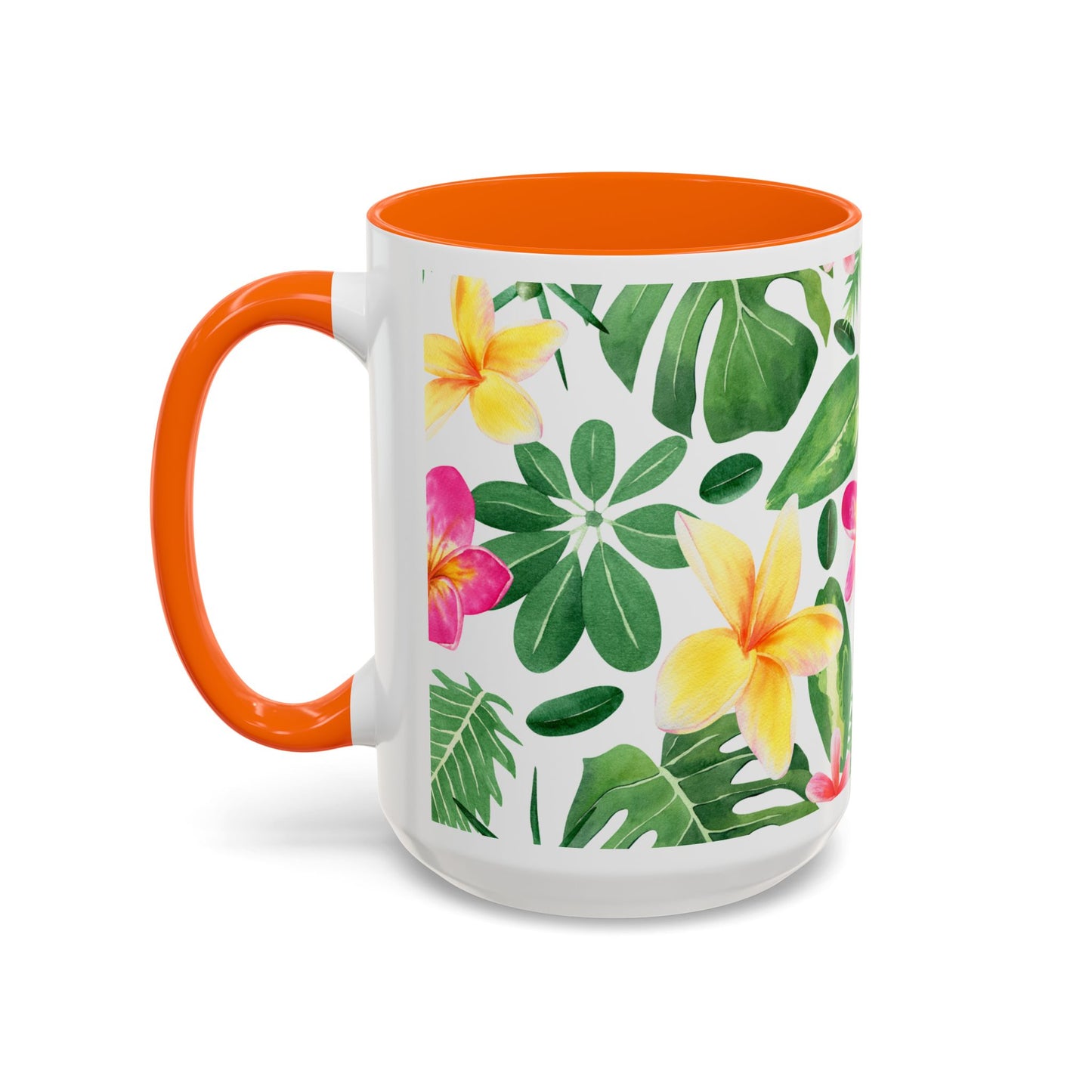 Tropical Floral Coffee Mug — Plumeria & Palm Accent Mug (11/15oz)