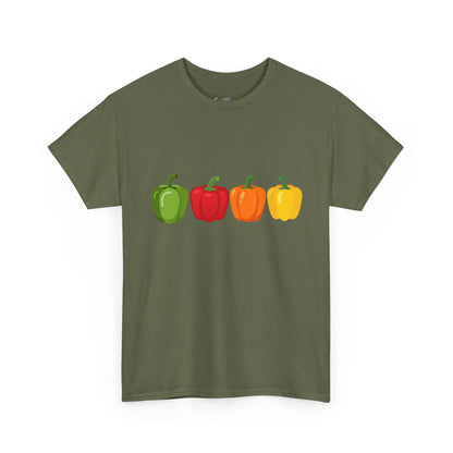 Bell Pepper Graphic Tee — Colorful Green Red Orange Yellow Peppers Shirt