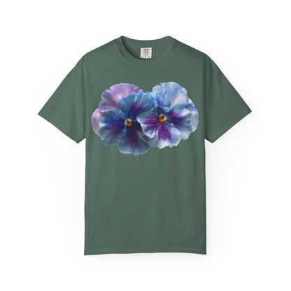 Pansy Watercolor T-Shirt — Purple Blue Floral Graphic Tee