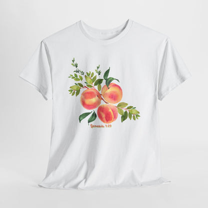 Peach Botanical Tee — Watercolor Fruit Graphic T‑Shirt