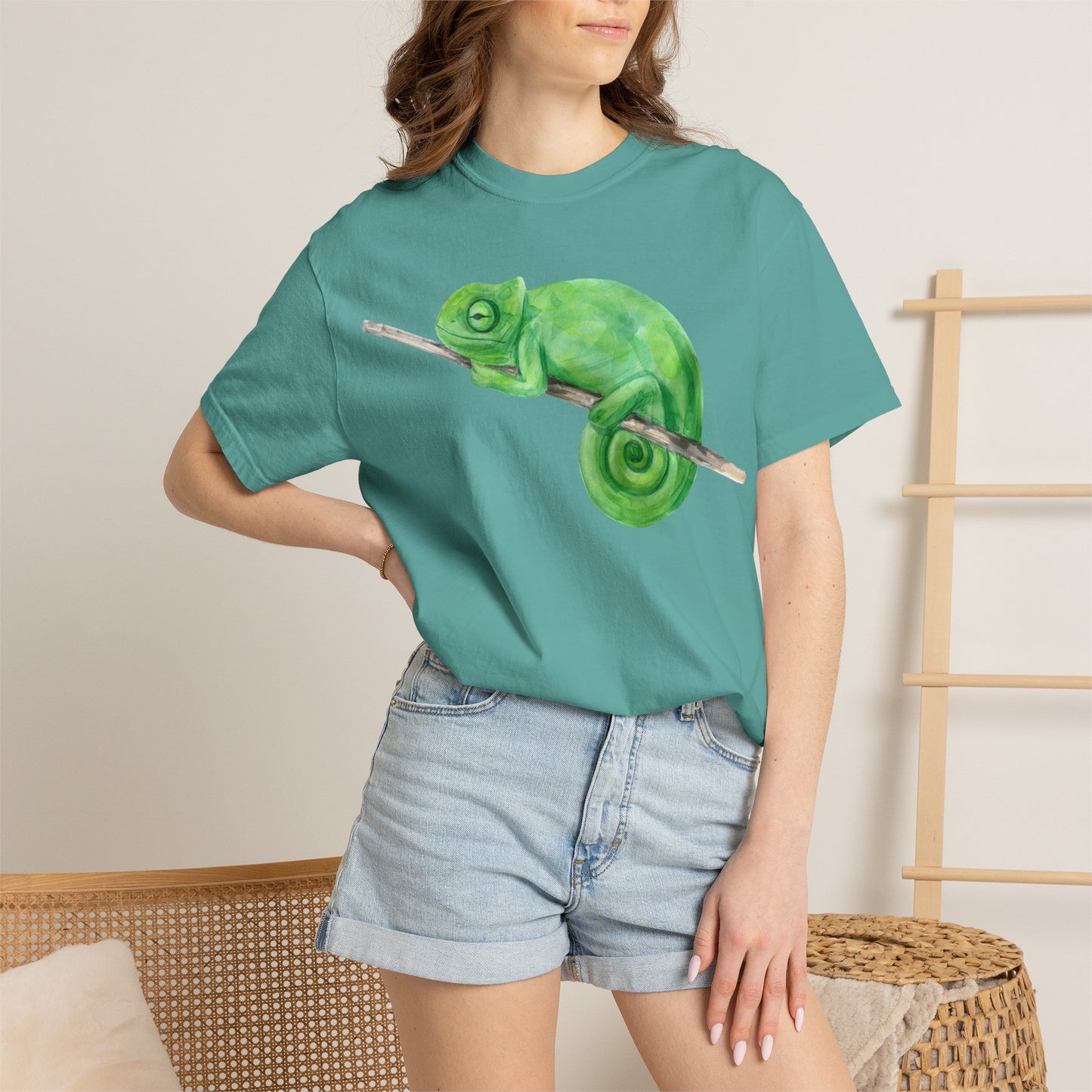 Chameleon Branch T-Shirt — Cute Green Chameleon Graphic Tee