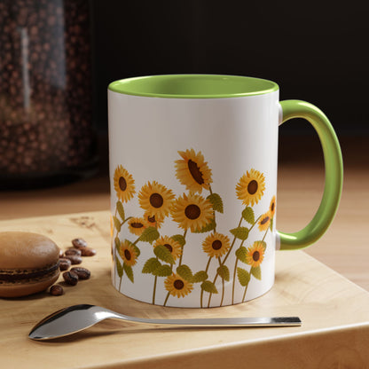 Sunflower Field Accent Tea Mug – Bright Floral 11/15oz Ceramic