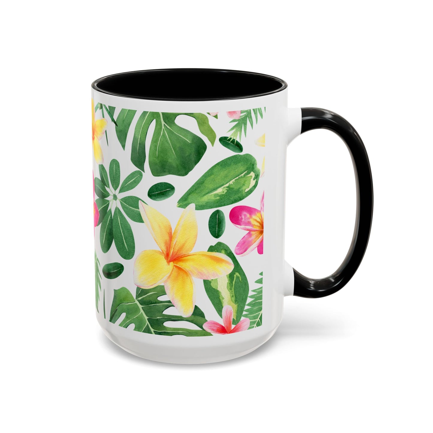 Tropical Floral Coffee Mug — Plumeria & Palm Accent Mug (11/15oz)