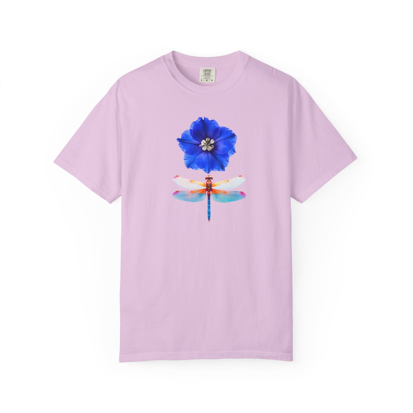 Dragonfly & Blue Blossom T-Shirt — Floral Nature Graphic Tee