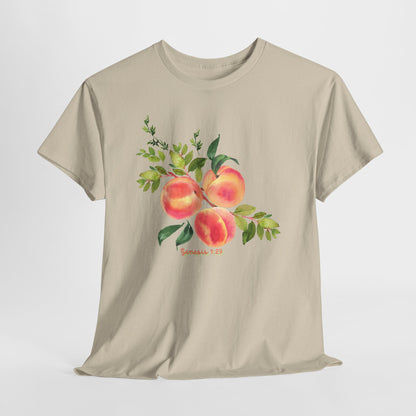 Peach Botanical Tee — Watercolor Fruit Graphic T‑Shirt