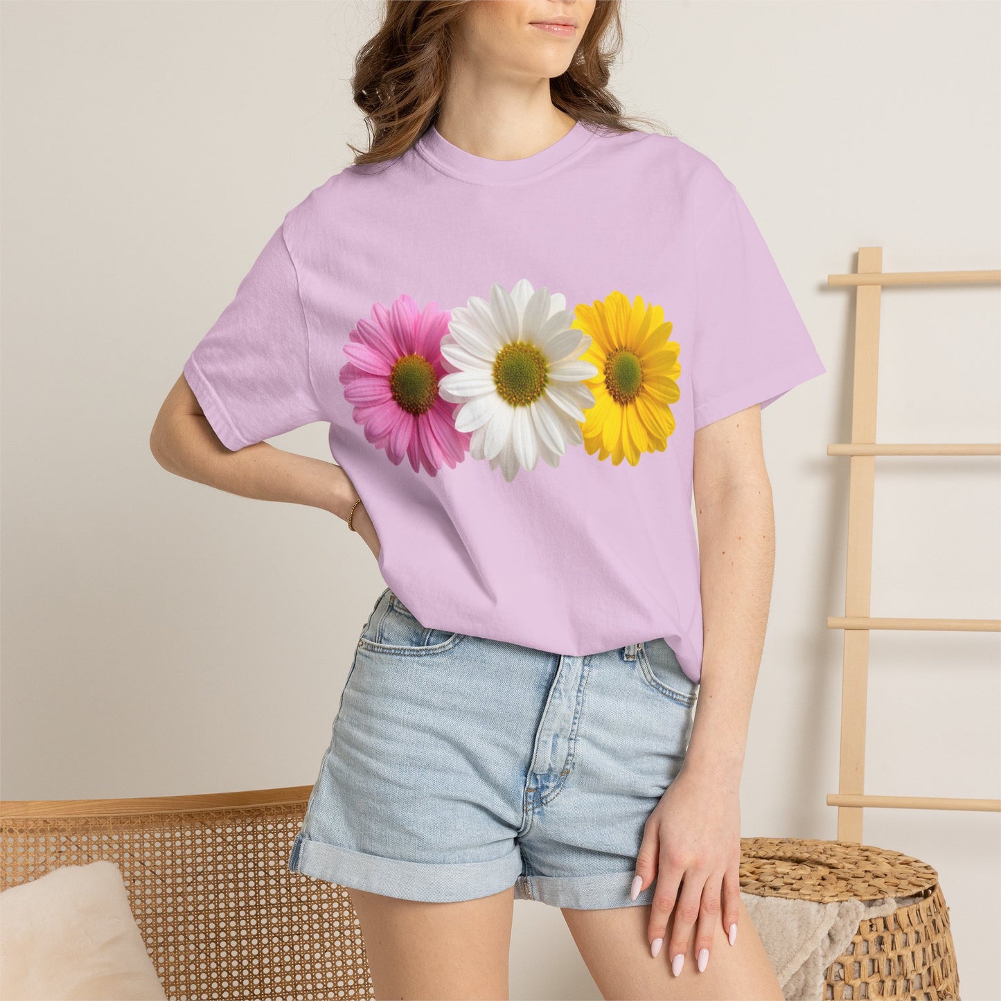 Daisy Trio T-Shirt — Pink White Yellow Floral Tee