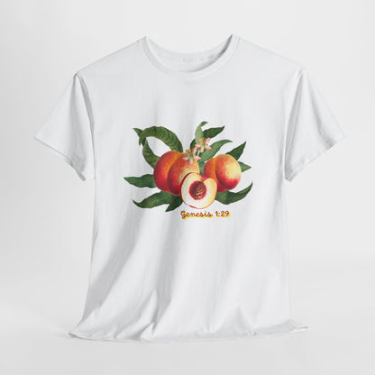 Peach Botanical Tee — Vintage Fruit Illustration T-Shirt ("Genesis 1:29")