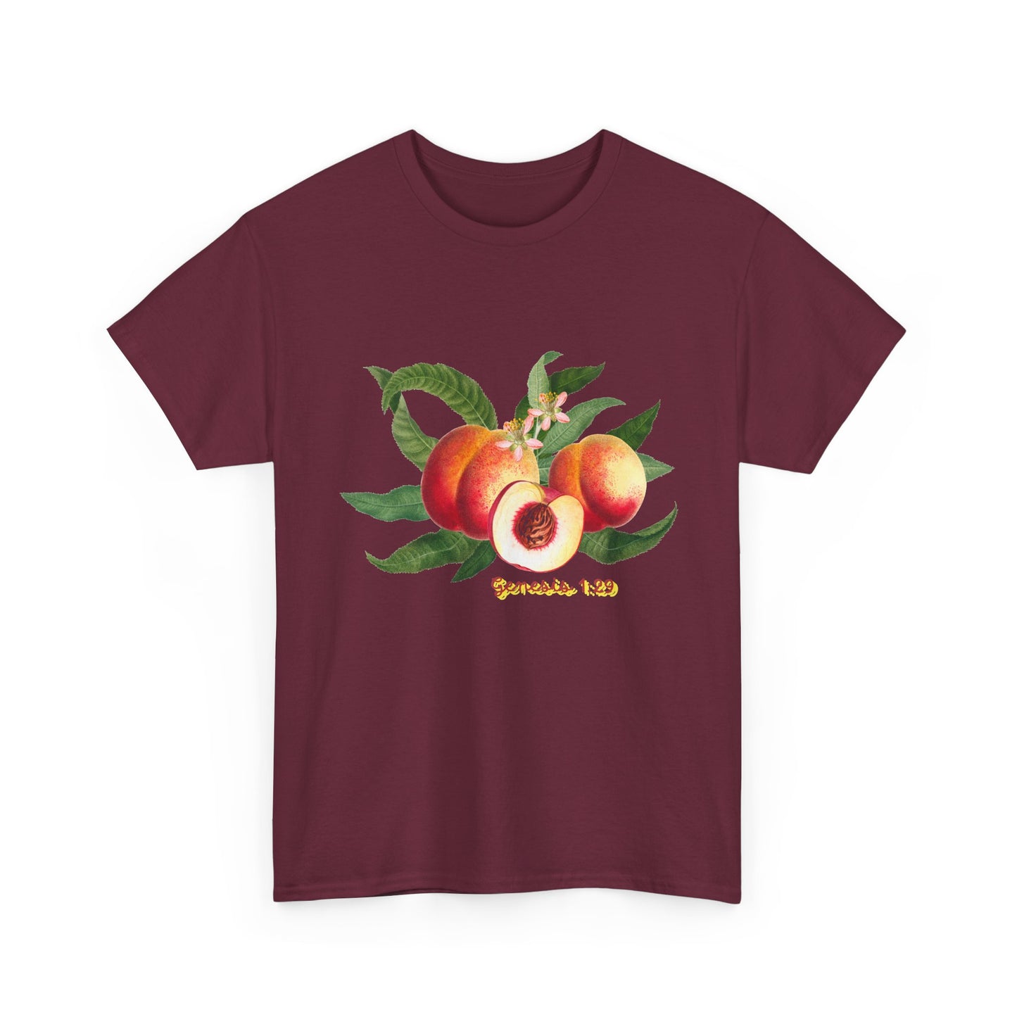 Peach Botanical Tee — Vintage Fruit Illustration T-Shirt ("Genesis 1:29")