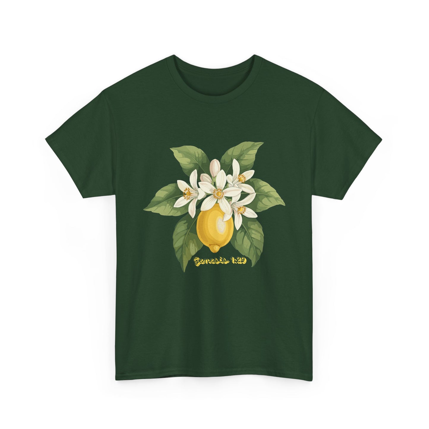 T-Shirt — Lemon Blossom Graphic Tee with 'Genesis 1:29' Scripture