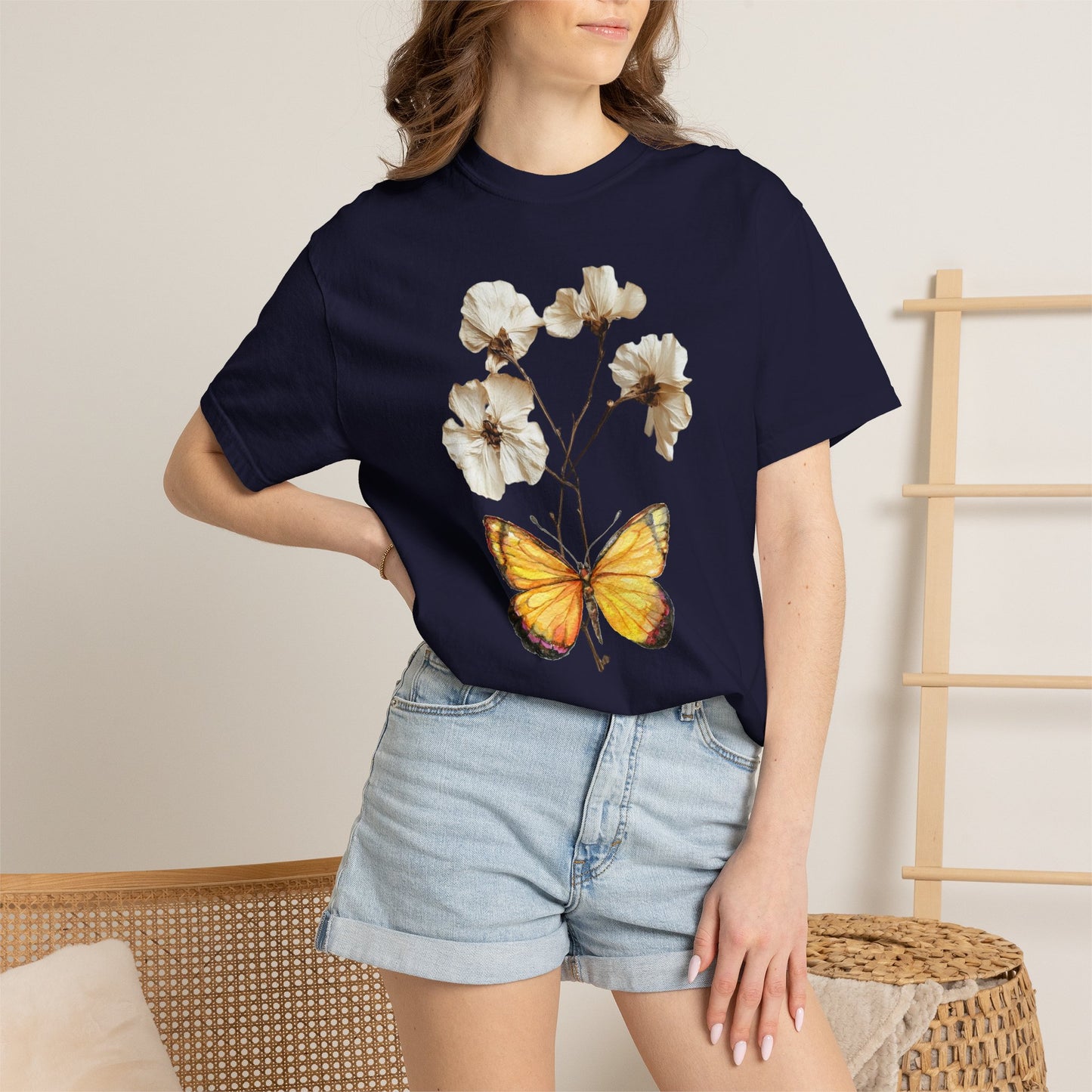 Butterfly & Dried Flowers Graphic T-Shirt — Vintage Botanical Tee