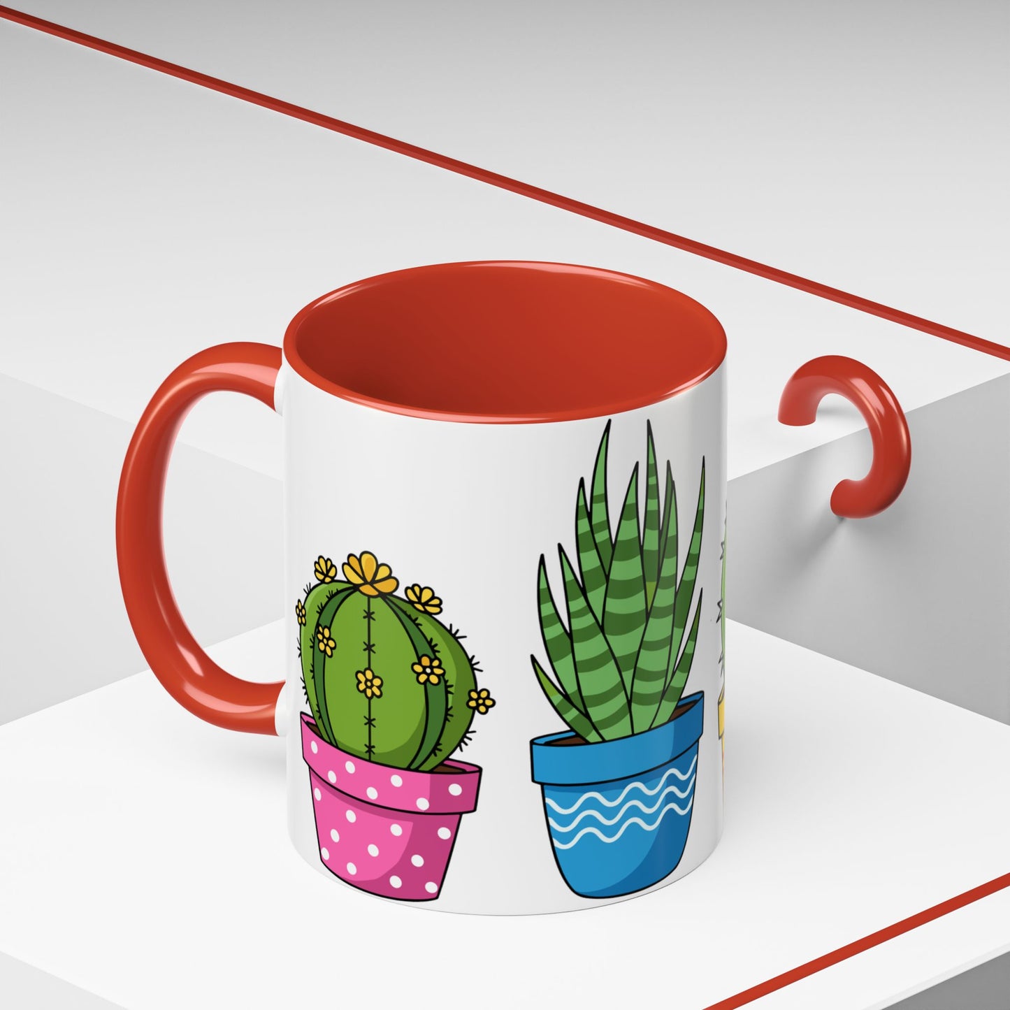 Cactus & Succulent Accent Coffee Mug — Cute Potted Plants 11/15oz