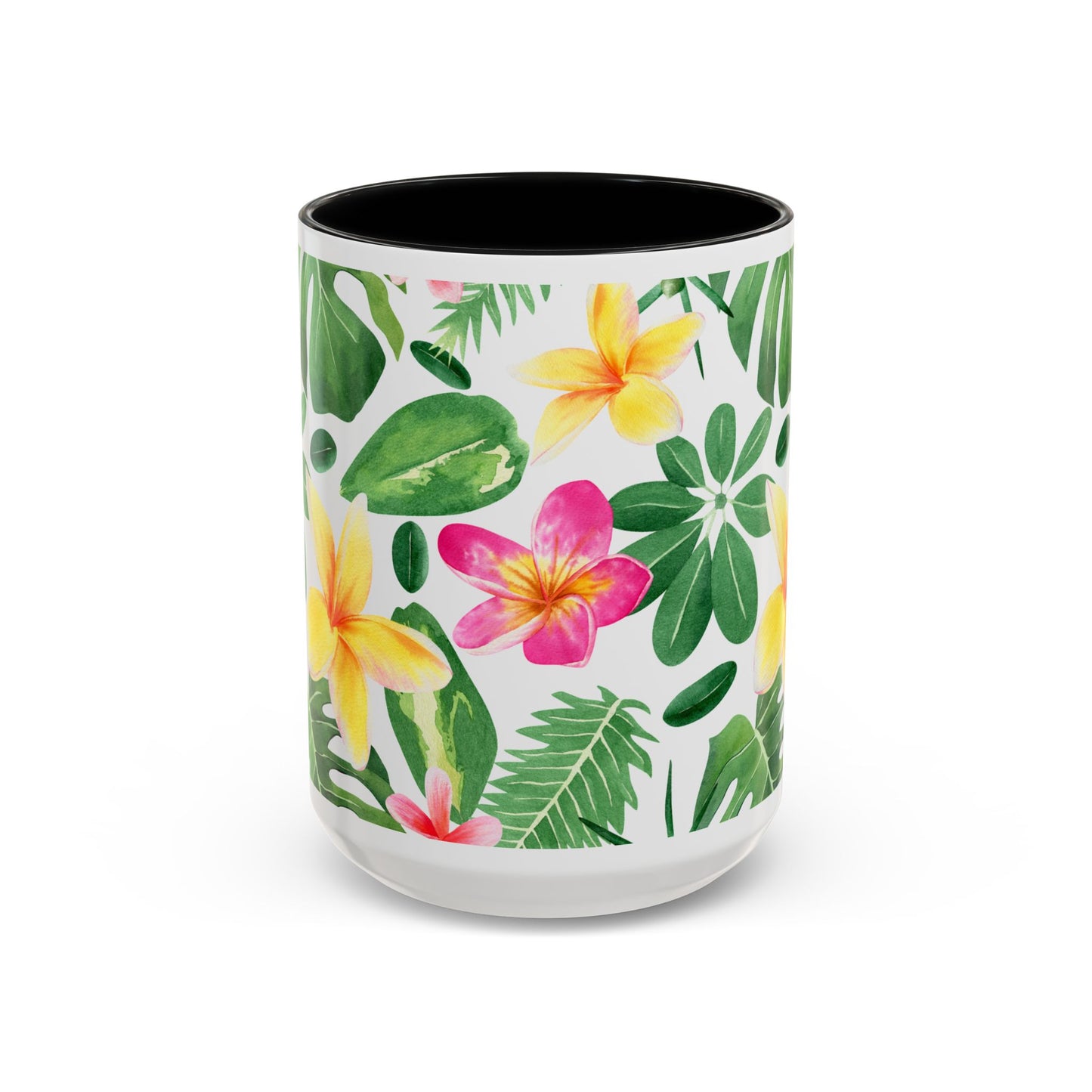 Tropical Floral Coffee Mug — Plumeria & Palm Accent Mug (11/15oz)