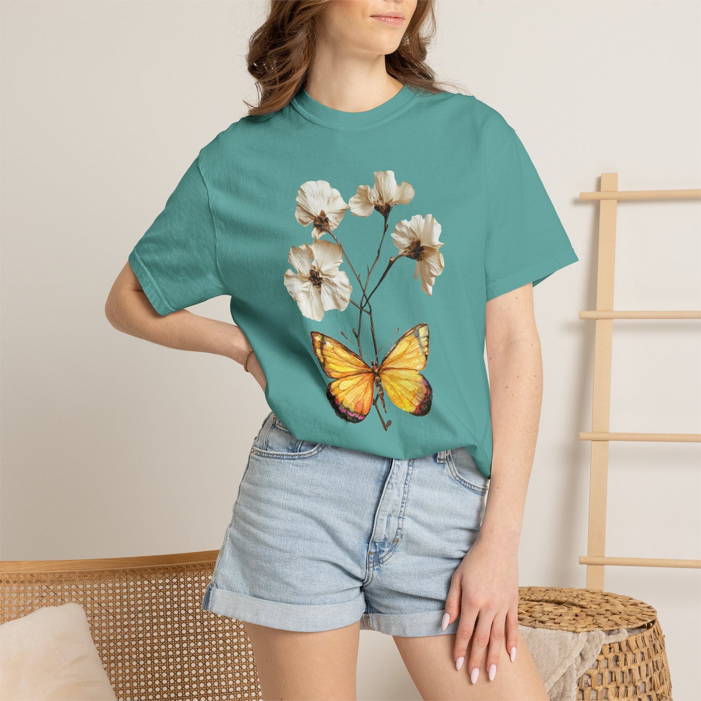 Butterfly & Dried Flowers Graphic T-Shirt — Vintage Botanical Tee