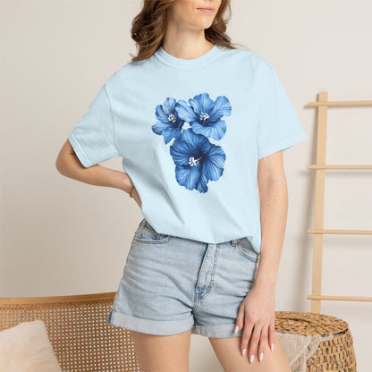 Blue Hibiscus Floral T-Shirt — Watercolor Flower Graphic Tee
