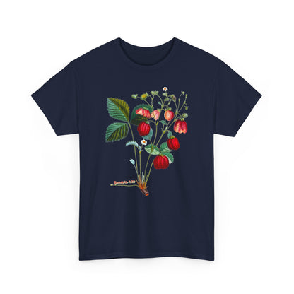 Strawberry Botanical Tee — Vintage Fruit Illustration T-Shirt Genesis 1:29