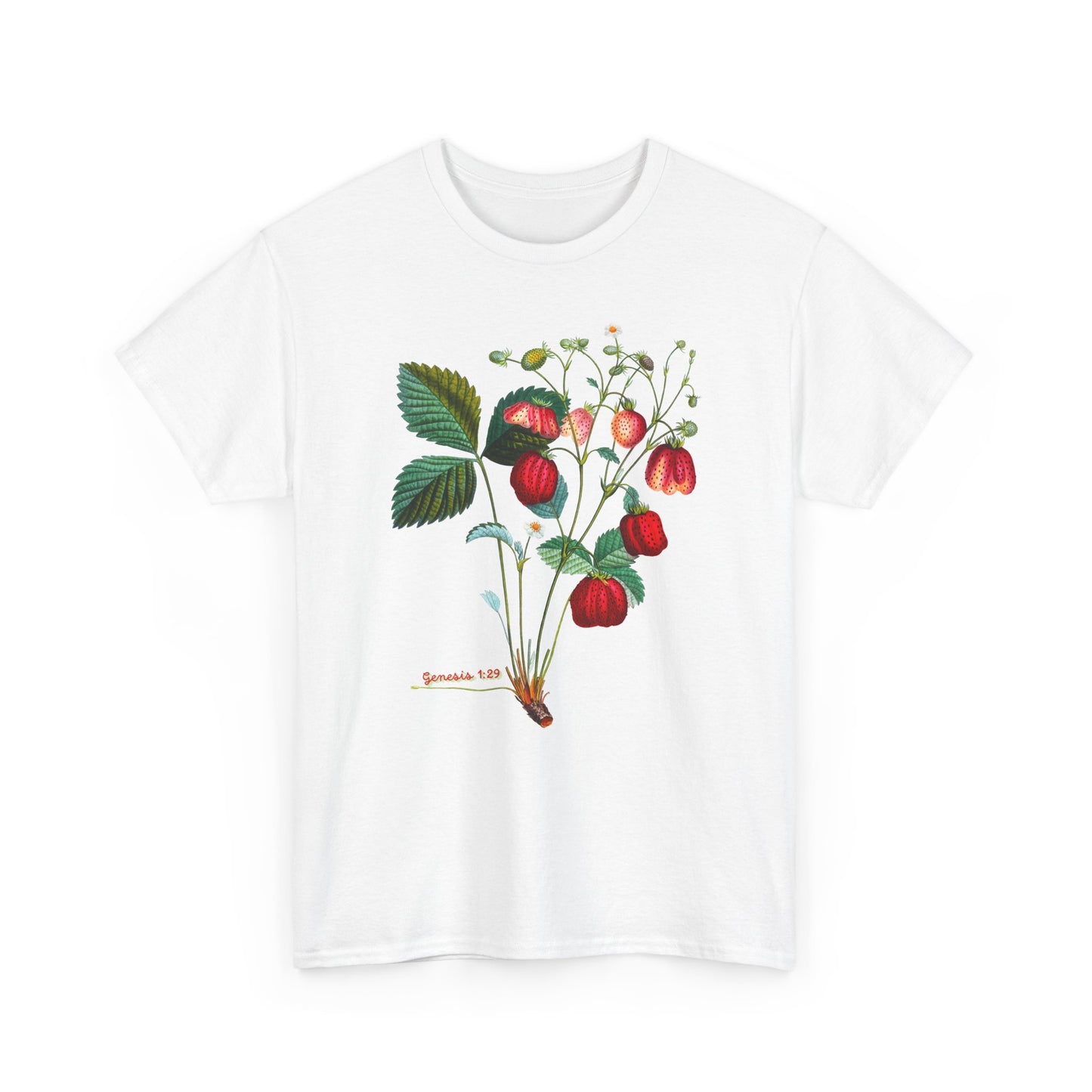 Strawberry Botanical Tee — Vintage Fruit Illustration T-Shirt Genesis 1:29