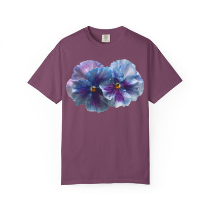 Pansy Watercolor T-Shirt — Purple Blue Floral Graphic Tee