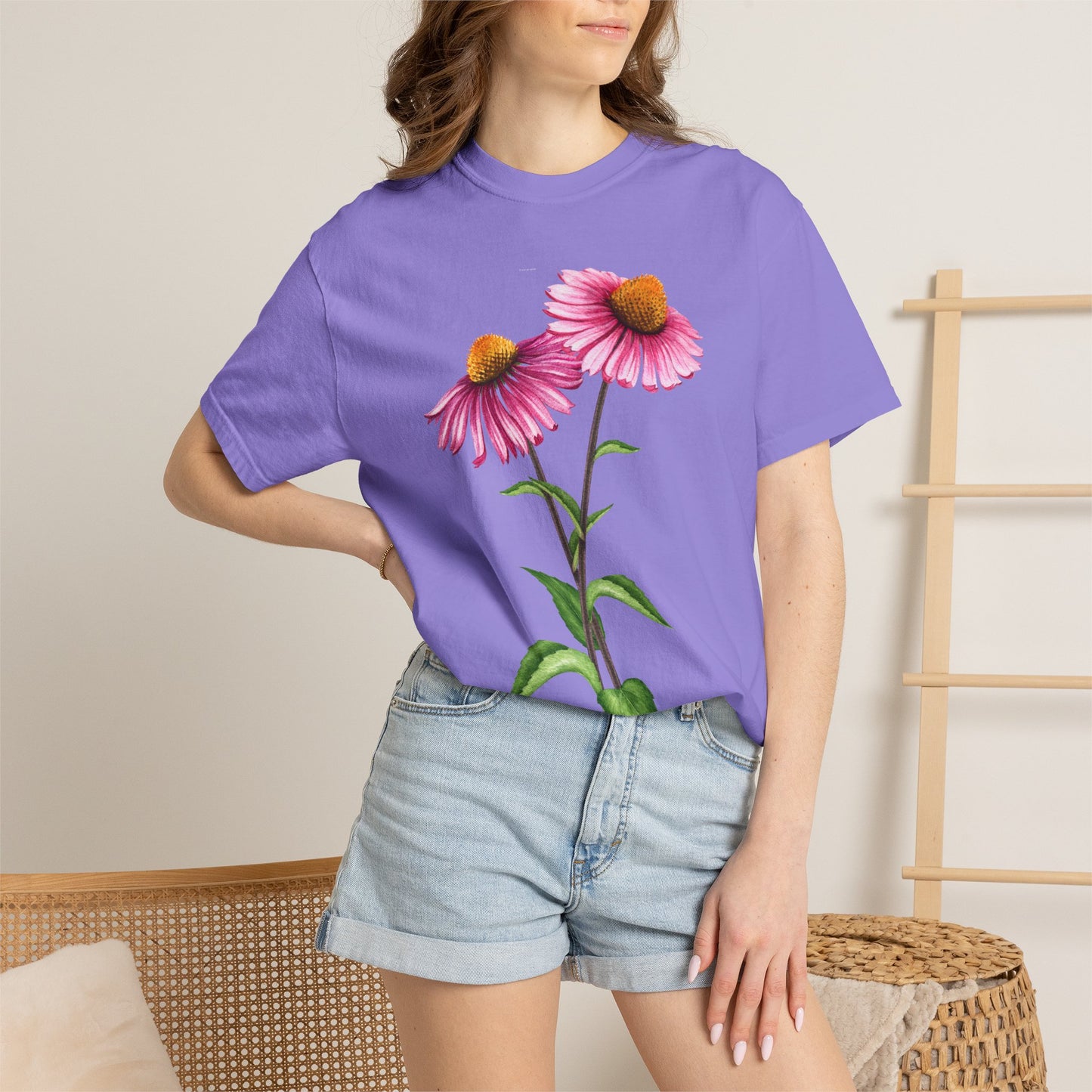 Floral Coneflower T-Shirt — Pink Echinacea Botanical Tee
