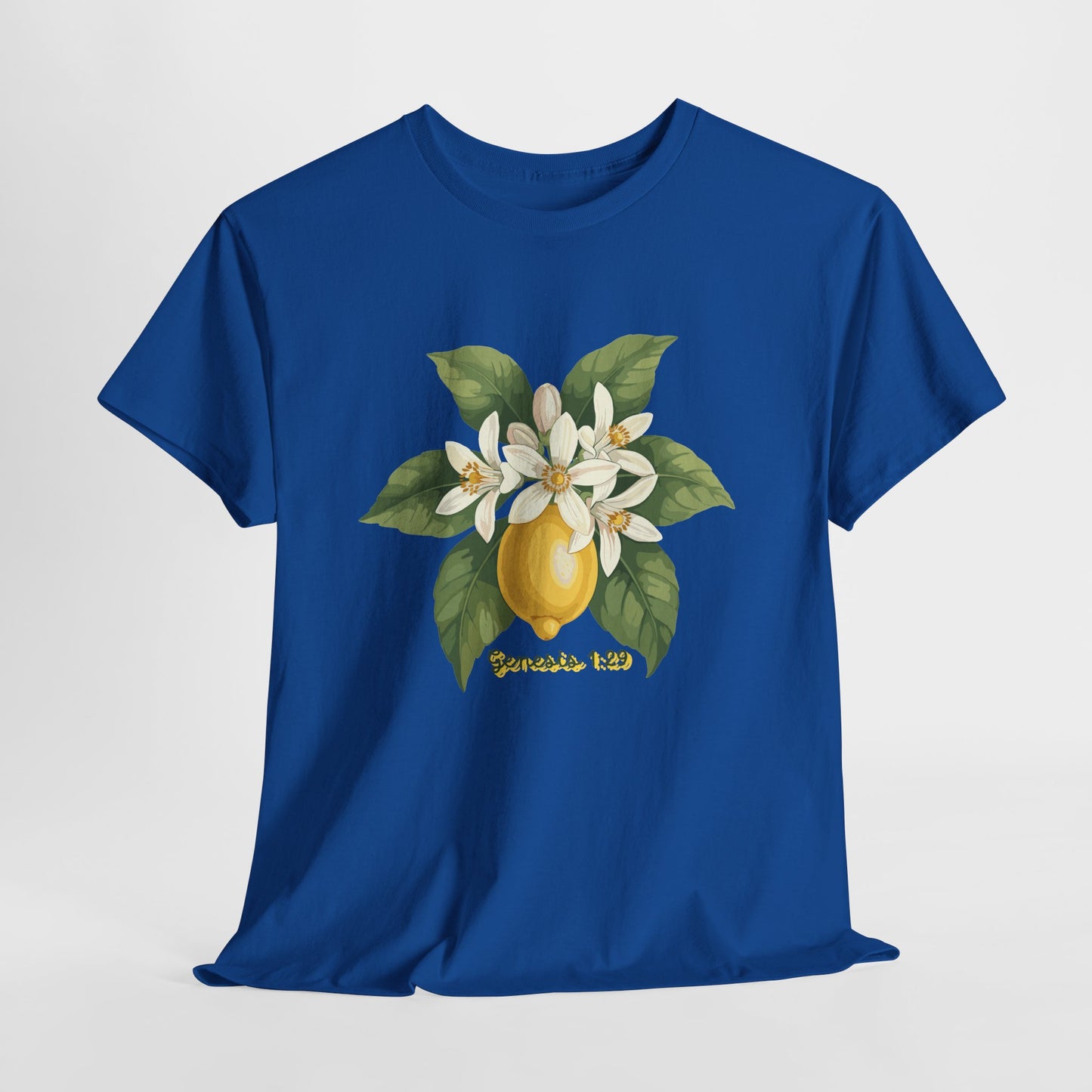 T-Shirt — Lemon Blossom Graphic Tee with 'Genesis 1:29' Scripture