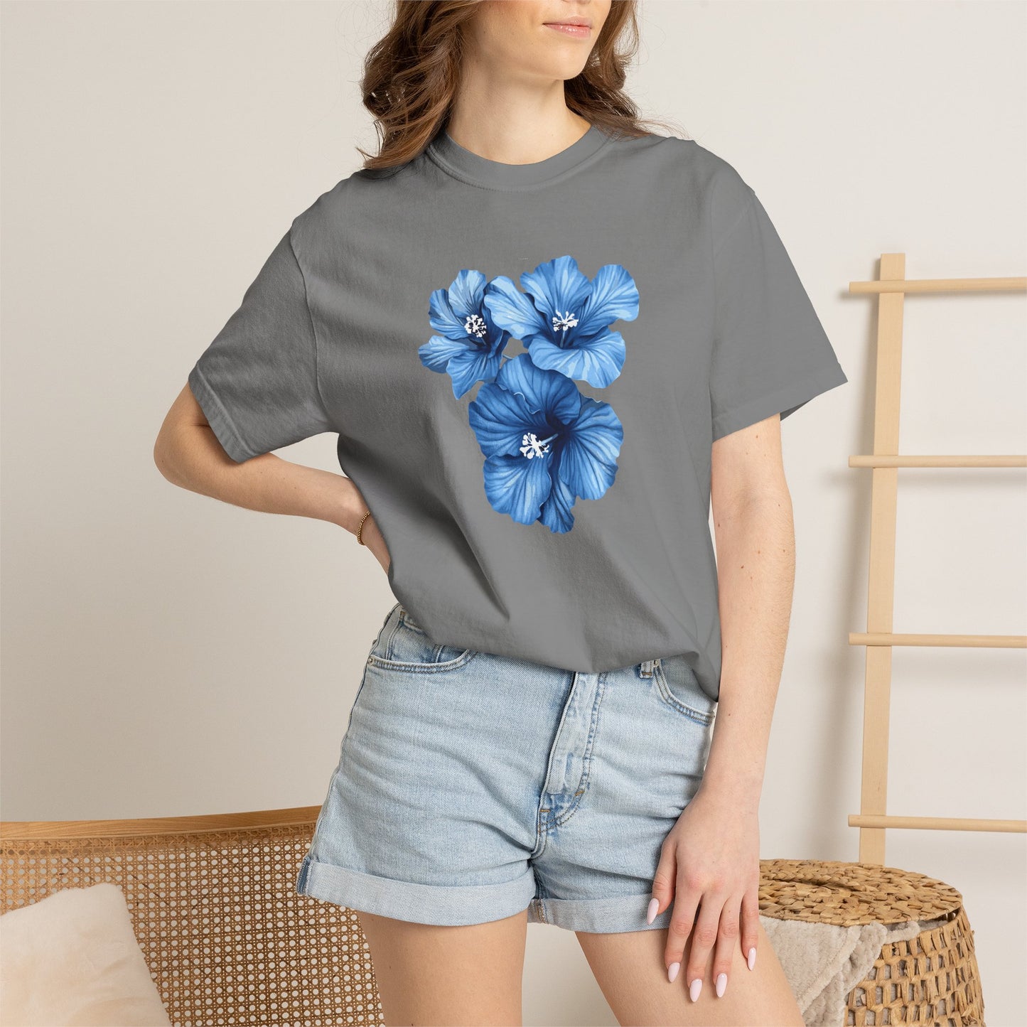 Blue Hibiscus Floral T-Shirt — Watercolor Flower Graphic Tee