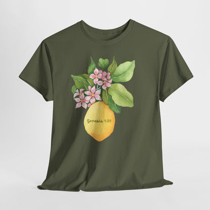 Lemon Blossom T-Shirt — Genesis 1:29 Floral Faith Tee