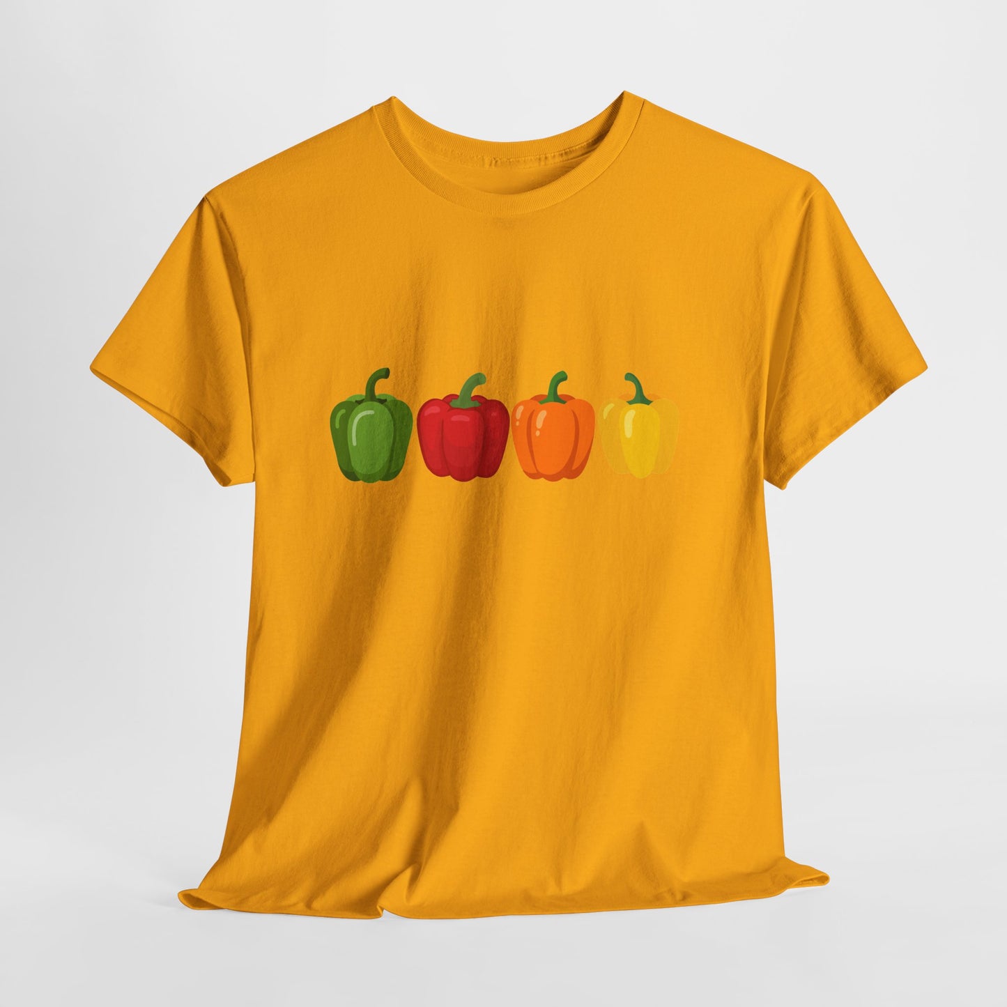 Bell Pepper Graphic Tee — Colorful Green Red Orange Yellow Peppers Shirt