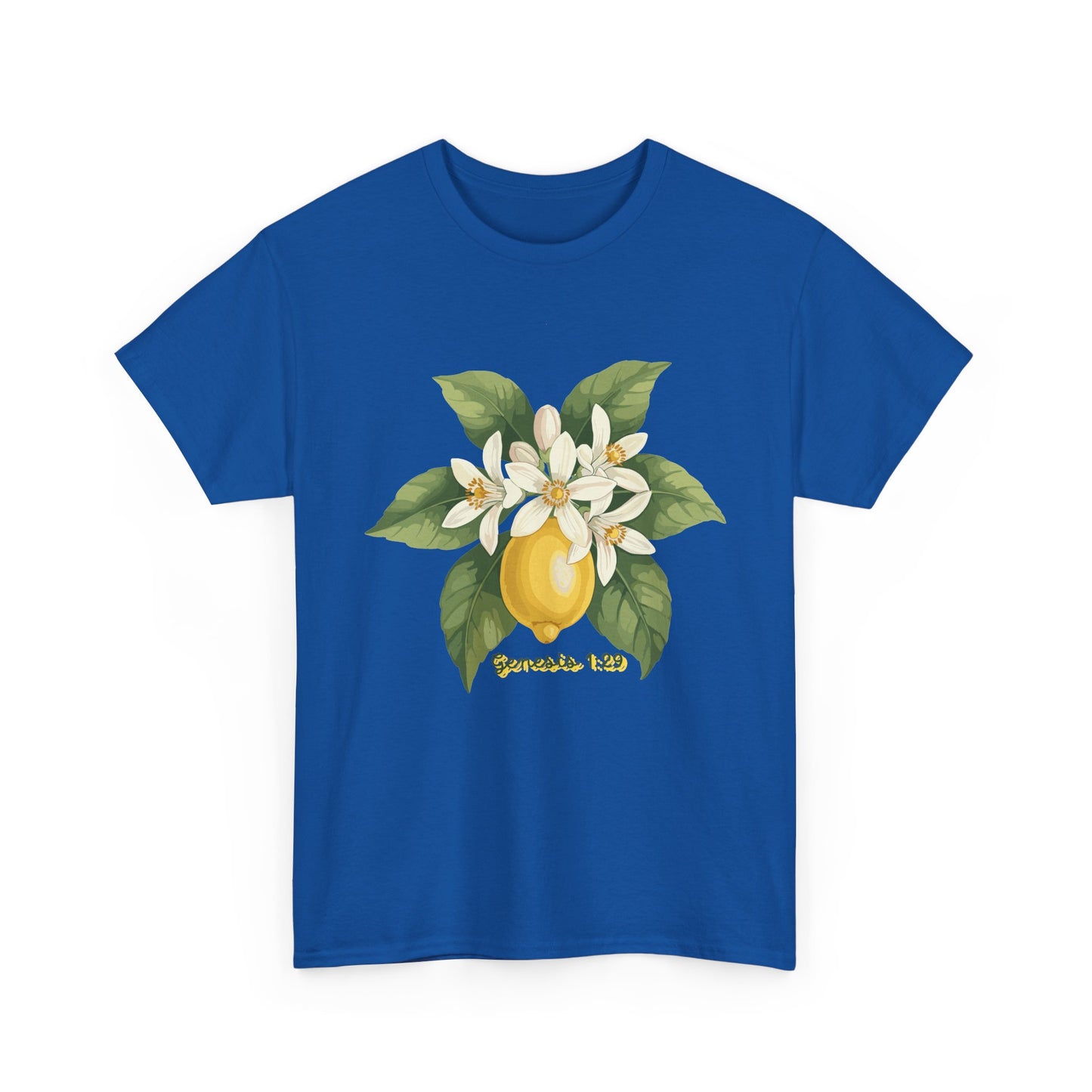 T-Shirt — Lemon Blossom Graphic Tee with 'Genesis 1:29' Scripture