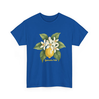 T-Shirt — Lemon Blossom Graphic Tee with 'Genesis 1:29' Scripture