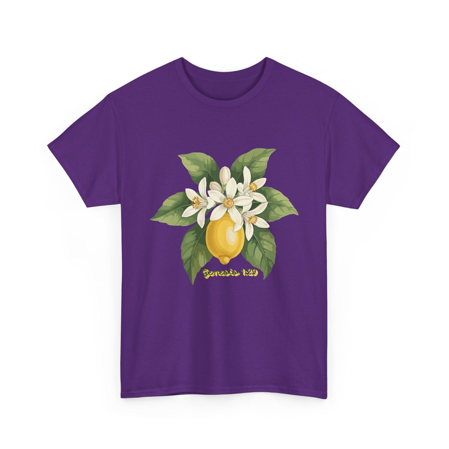 T-Shirt — Lemon Blossom Graphic Tee with 'Genesis 1:29' Scripture