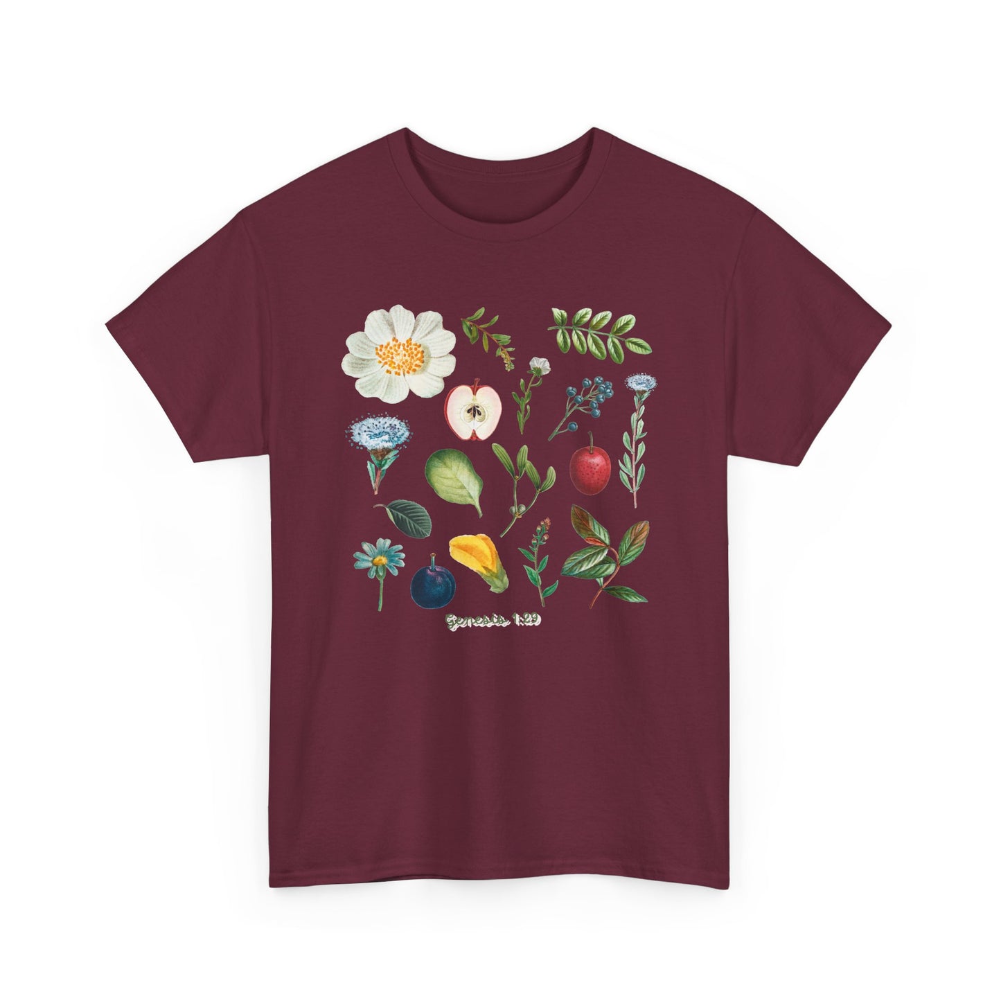 Botanical Fruit & Flower Tee — Watercolor Garden Illustration T-Shirt Genesis 1:29