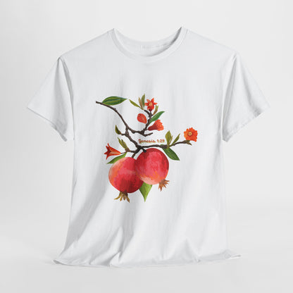 Pomegranate Bloom T-Shirt — Botanical Fruit Watercolor Tee