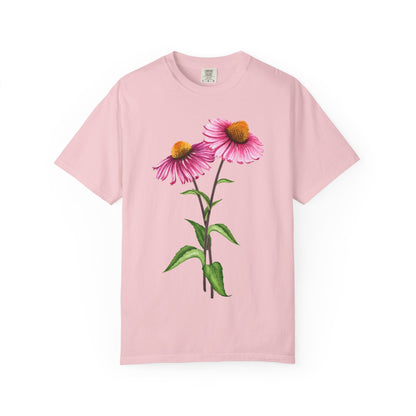 Floral Coneflower T-Shirt — Pink Echinacea Botanical Tee