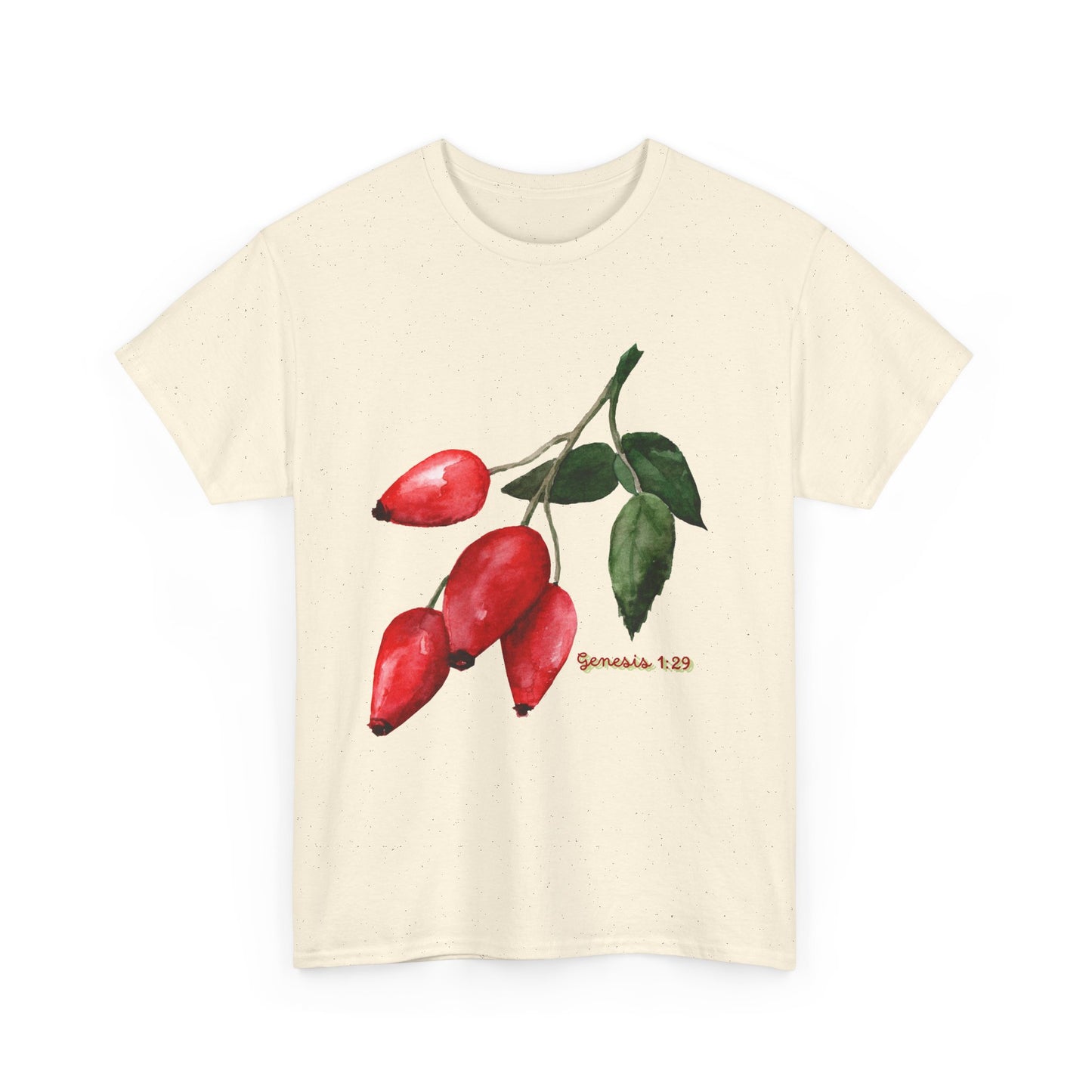 Rosehip Botanical Tee — Illustrated Rose Hips with Jeremiah 1:9 Scripture Accent