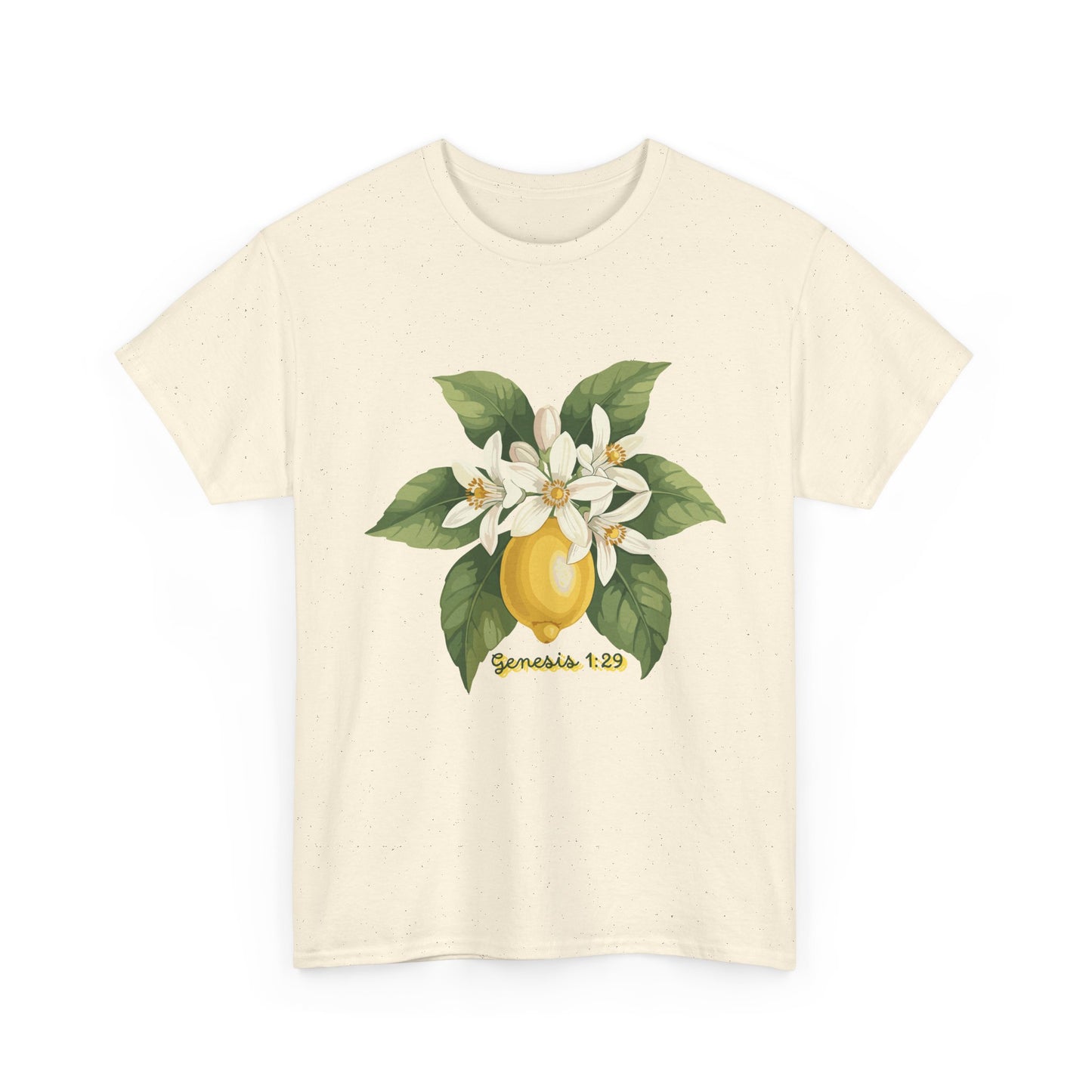 T-Shirt — Lemon Blossom Graphic Tee with 'Genesis 1:29' Scripture
