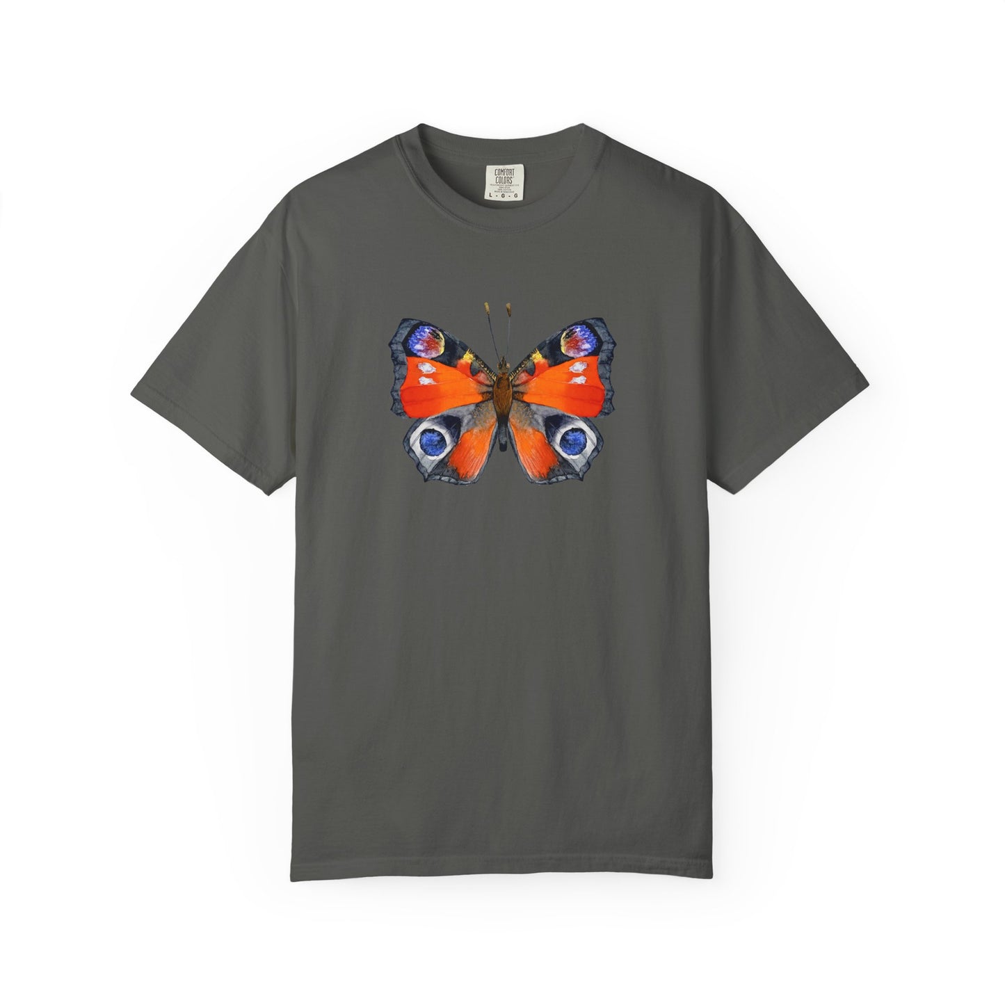 Butterfly Graphic T-Shirt — Vibrant Peacock Butterfly Print on Natural Tee