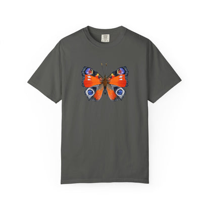 Butterfly Graphic T-Shirt — Vibrant Peacock Butterfly Print on Natural Tee