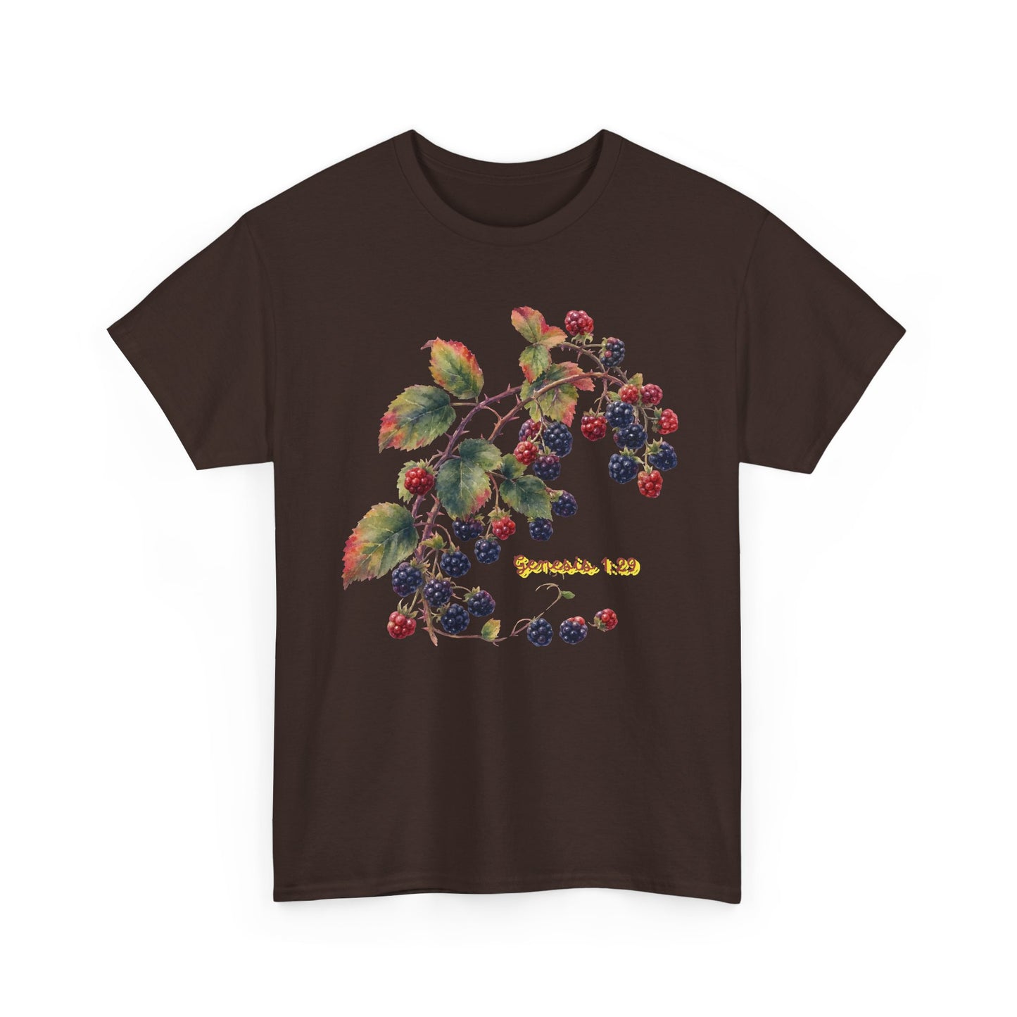Blackberry Branch T-Shirt — Botanical Berry Illustration with "Genesis 1:29"