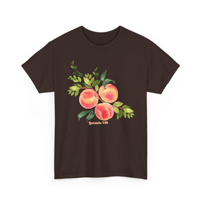 Peach Botanical Tee — Watercolor Fruit Graphic T‑Shirt