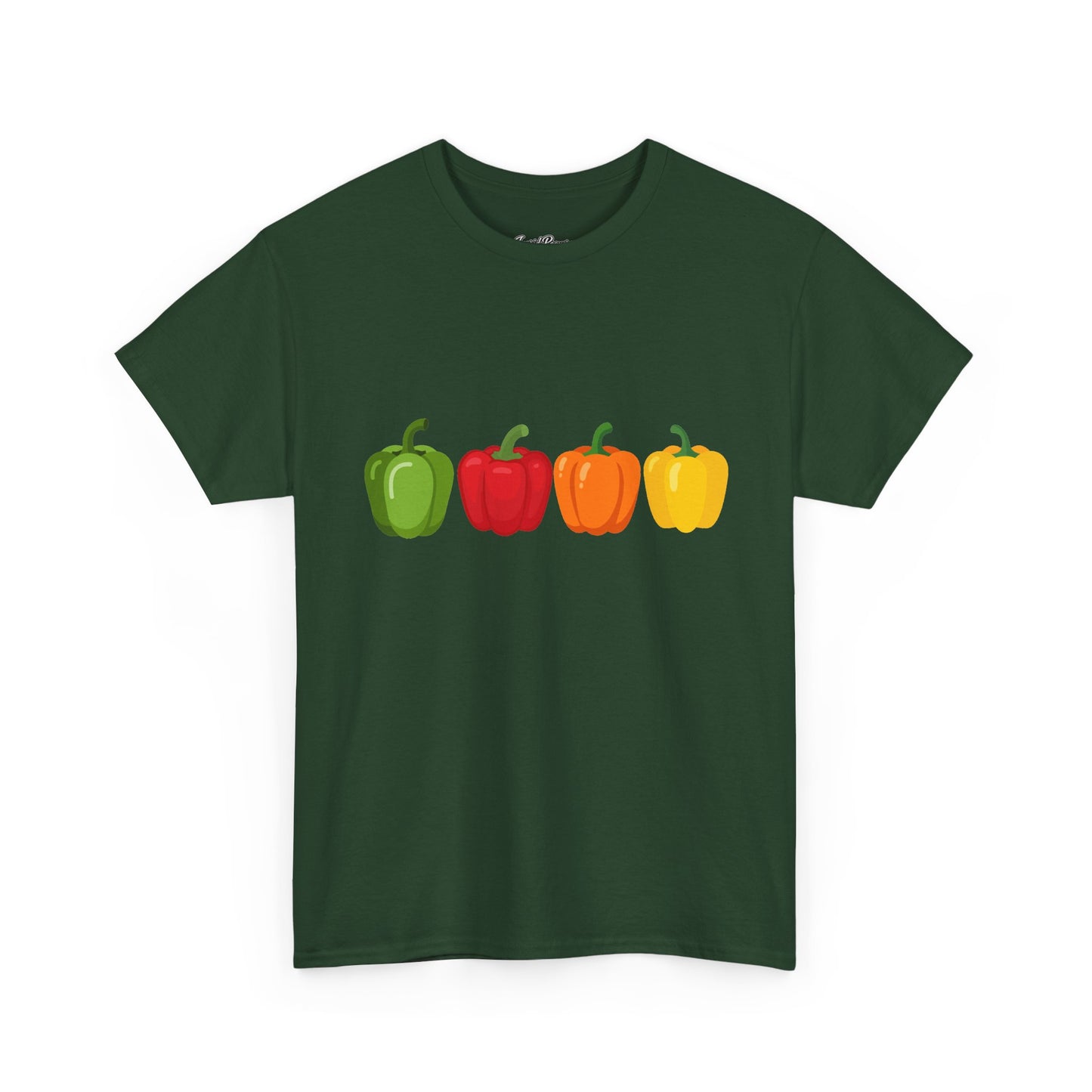 Bell Pepper Graphic Tee — Colorful Green Red Orange Yellow Peppers Shirt