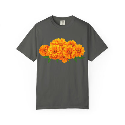 Marigold Blooms T-Shirt — Vibrant Floral Graphic Tee