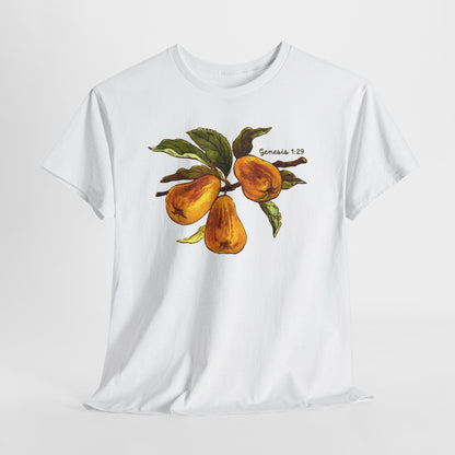 Pear Branch T‑Shirt — Watercolor Yellow Pears Tee Genesis 1:29