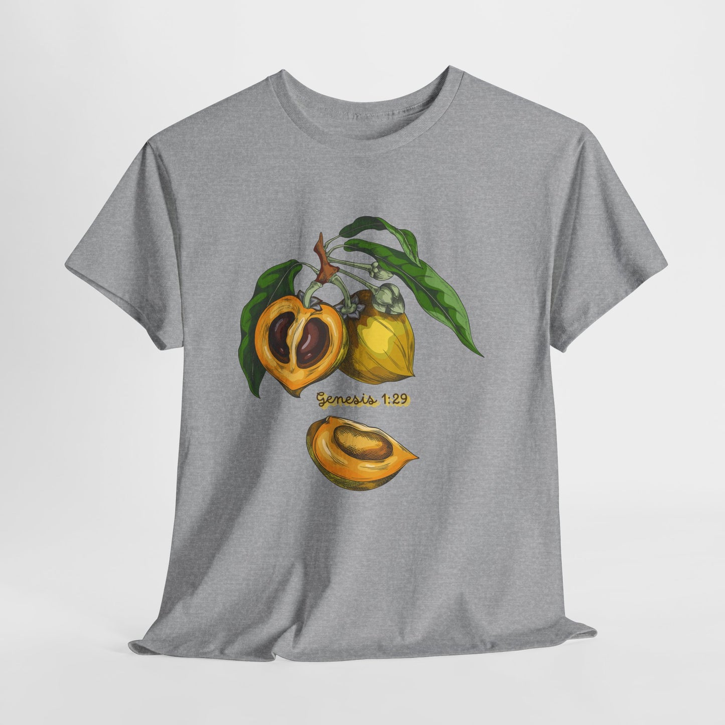 Apricot Illustration T-Shirt — Botanical Fruit Graphic Tee Genesis 1:29