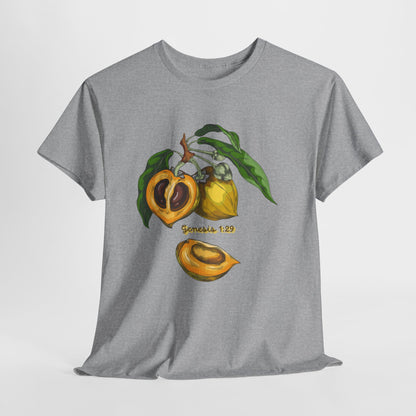 Apricot Illustration T-Shirt — Botanical Fruit Graphic Tee Genesis 1:29
