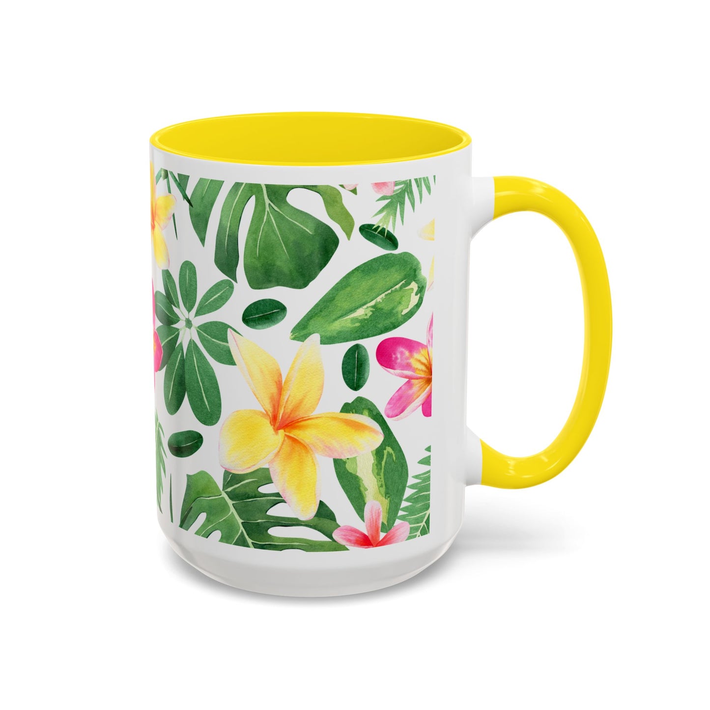 Tropical Floral Coffee Mug — Plumeria & Palm Accent Mug (11/15oz)