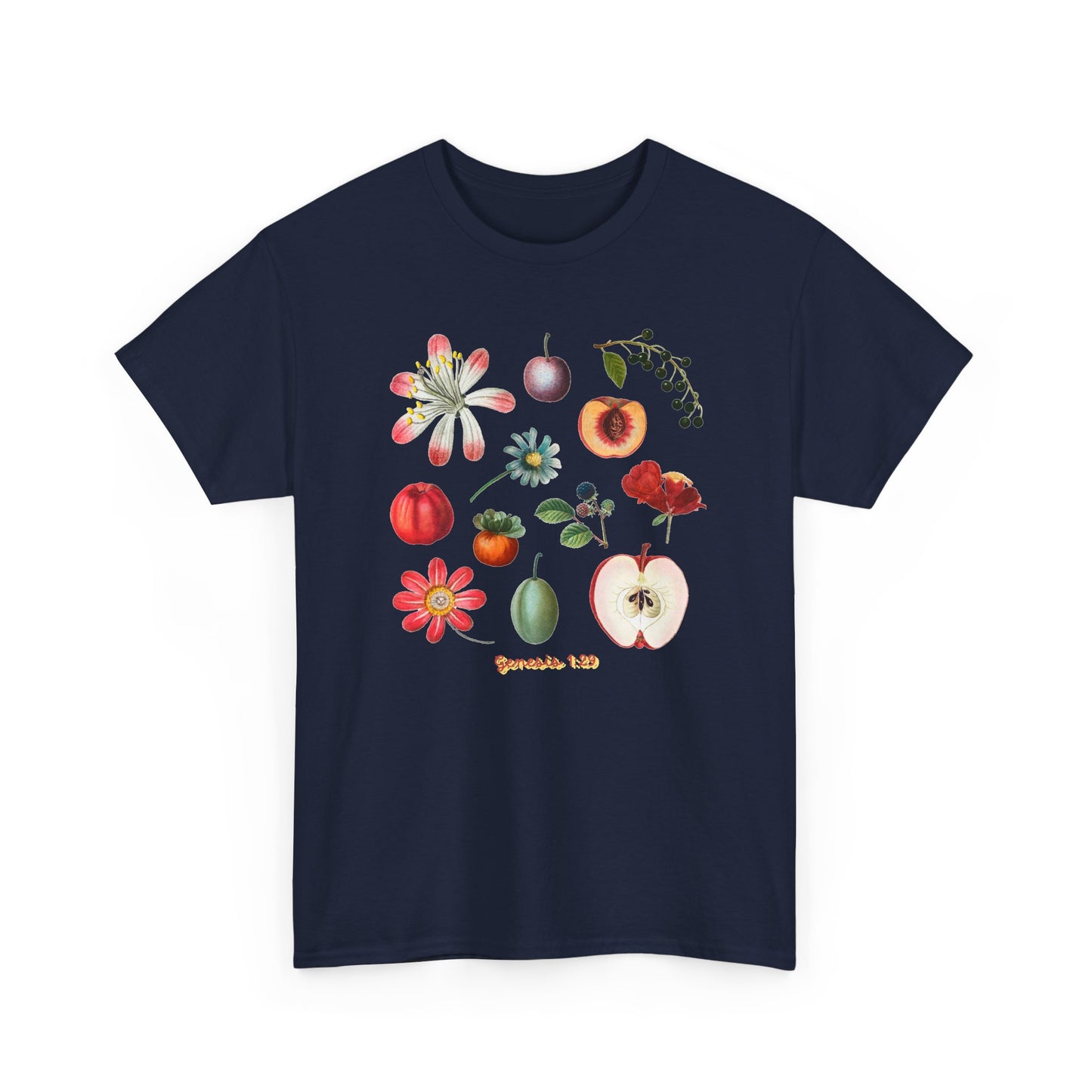 Botanical Fruit Garden T‑Shirt — Floral & Fruit Illustration Tee (Genesis 1:29)