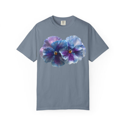 Pansy Watercolor T-Shirt — Purple Blue Floral Graphic Tee