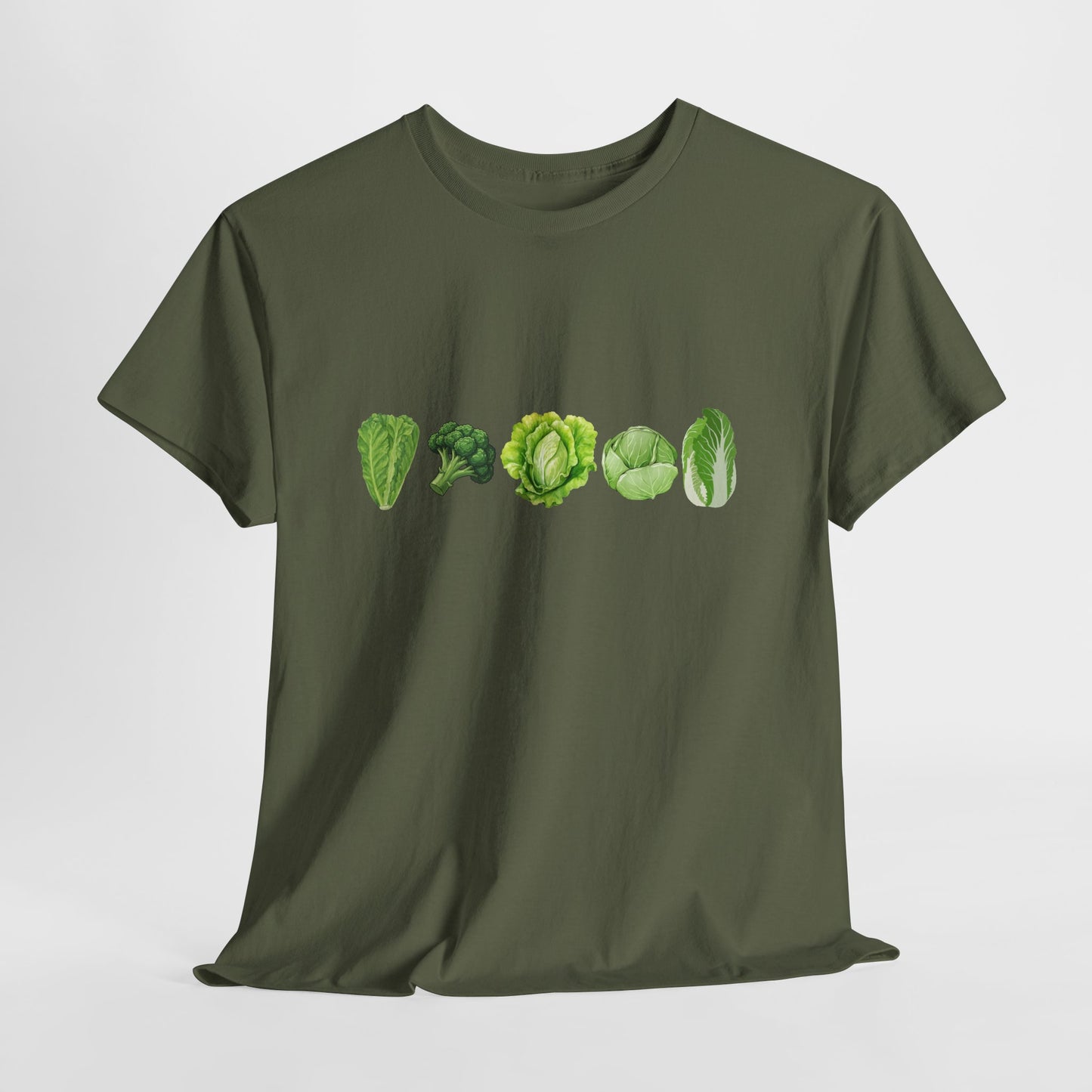 Vegetable Row T-Shirt — Green Veggies Lettuce Broccoli Cabbage Graphic Tee