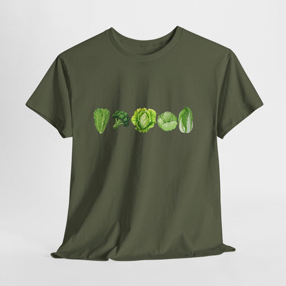 Vegetable Row T-Shirt — Green Veggies Lettuce Broccoli Cabbage Graphic Tee