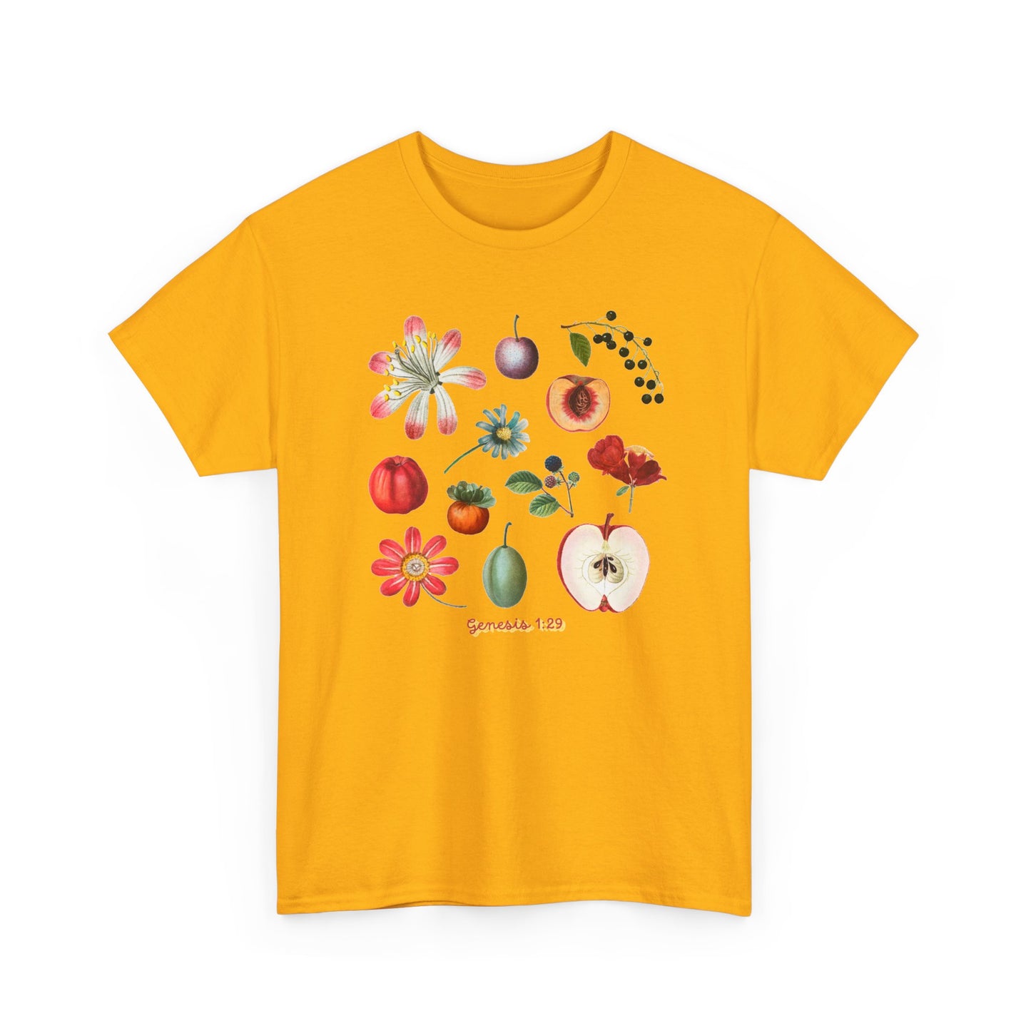 Botanical Fruit Garden T‑Shirt — Floral & Fruit Illustration Tee (Genesis 1:29)