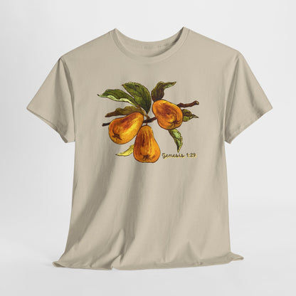 Pear Branch Tee — Watercolor Fruit Graphic T‑Shirt (Genesis 1:29)